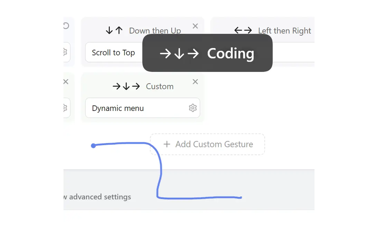A gesture opens the contextual menu